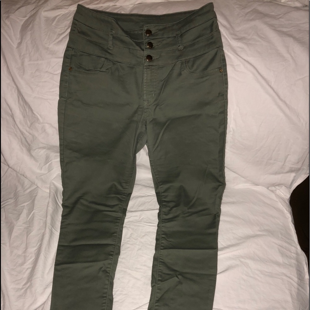 High rise army green stretch jean